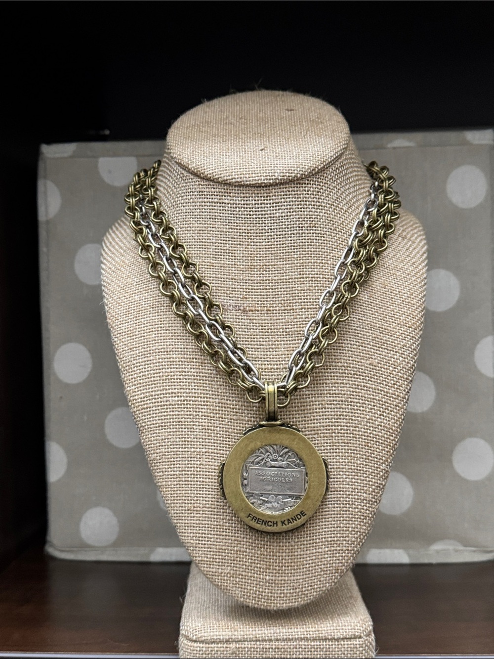 Antique-Style Brass Tone Medallion Necklace with Crystal Accents - Picture 2 of 2